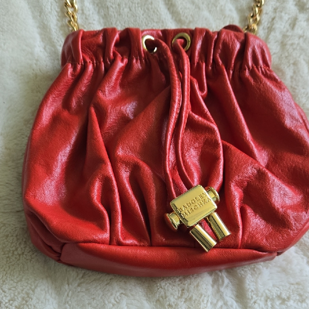 Badgley Mischka Red and Gold Mini Bag with Chain